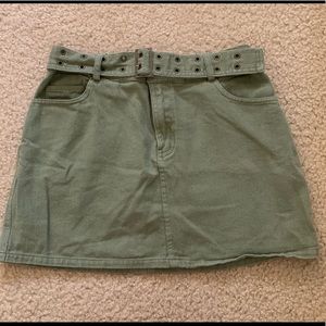 Army green mini skirt.